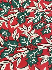VTG CHRISTMAS 1950 HOLLY BERRY STORE WRAPPING PAPER 2 YARDS GIFT WRAP NOS picture