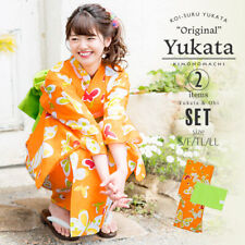 Japanese Women's Yukata Summer Kimono Obi Set of 2 Pcs Orange one size fits all picture