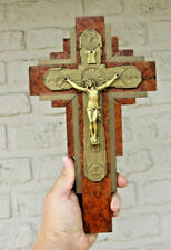gorgeous Antique French Crucifix cross wood 4 evangelist symbols religious  picture