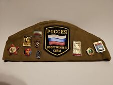 Russian Pilotka Garrison Side Cap With Pins Badges USSR Military Army picture