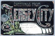 1907 GREETINGS FROM JERSEY CITY NJ FANCY LARGE LETTER GIRLS & BABIES POSTCARD picture