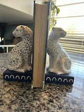 Exquisite Pair bookends blue white ceramic leopards Figurine Decor Cats Safari picture