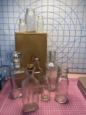 Antique Clear Glass Bottles Lot 1 With Wooden Cigar Box picture