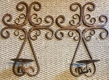 PAIR OF VINTAGE WALL WROUGHT IRON CANDLE HOLDERS RUSTIC AND WITH PATINA. COOL picture
