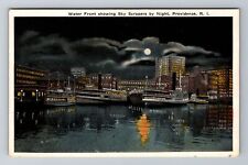 Providence RI-Rhode Island Waterfront By Night Steamers  Vintage Postcard picture