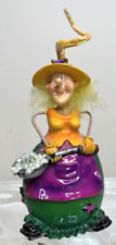 Halloween Smiling Ceramic Witch  Figurine Serving Bones Colorful 6” Wire Arms picture