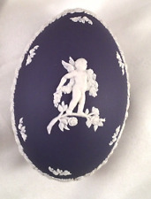 Vintage Wedgwood Portland Blue Easter Egg Cherub Trinket Jewellery Box Jasper picture