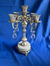 stunning vintage antoinette brass candelabra w crystals & claw feet hold 5 candl picture