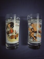 Vintage Norman Rockwell Saturday Evening Post Glasses Set Of 2- 1987 picture