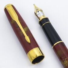 Parker  Sonnet Chinese Lacquer Red Fountain Pen 18Kt Gold Medium Pt New In Box picture
