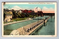 Oswego NY-New York, Barge Canal Lock, Oswego River, Vintage c1939 Postcard picture