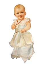 1890's Large Victorian Adorable Baby Girl Die Cut Tattered Blue Tissue Skirt picture