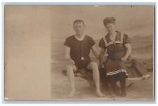 Romance Postcard RPPC Photo Scene On Beach Ship c1940's Unposted Vintage picture