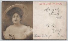 RPPC Beautiful Woman Large Hat Tulle Dress Actress Model Theatre Postcard H24 picture