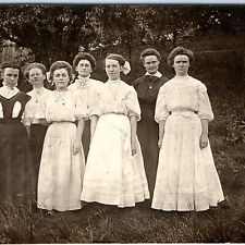 c1910s Lovely Group Pretty Women Outdoor RPPC Edwardian Hair Real Photo PC A140 picture
