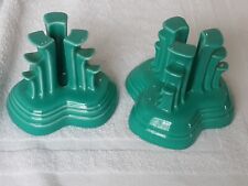 Vintage Art Deco MCM Turquoise Fiestaware Tripod  Pyramid Candle Holders picture