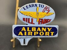 1950s Learn to Fly Bill Farly Albany Airport Airplane License Plate Topper Sign picture