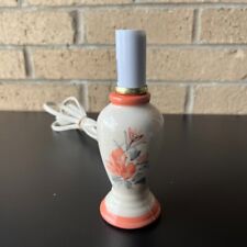 Vtg Ceramic Hand Painted Candle Lamp Ivory w/ Coral & Gray 6.25