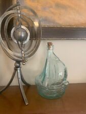 vintage Italian decanter bottle shaped like a ship light blue tint cork 9 inches picture