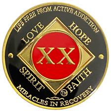 NA 20 Year Red, Gold Color Plated Coin, Narcotics Anonymous Medallion picture