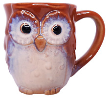 Adorable Vintage Brown & Beige Pottery Owl Coffee Mug Tea Cup Drinking Glass picture
