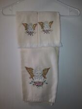 VTG Hand Towel Set Cherubs / Angels With Gold Wings & Roses 90s Bathroom Decor  picture