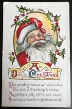 Antique Joyous Christmas Jolly Santa Clause Face Postcard c1910 picture