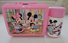 Vintage Mickey Mouse/Minnie Pink Disney Lunch Box With Insulated Aladdin Thermos picture