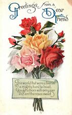 Vintage Postcard 1910's Greetings From Dear Friends Roses Sweet Flowers Art picture