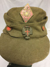 Spanish Military Civil War Brass Badge Eagle Wings Crown Red Cross Wool Hat Cap picture
