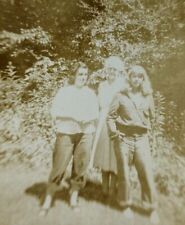 Three Women Standing In Forest Denim Jeans B&W Photograph 3.25 x 4.5 picture
