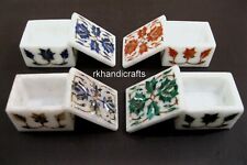 Set of 4 Pieces Marble Jewelry Box Marquetry Art Multiuse Box 2.5 x 1.5 Inches picture