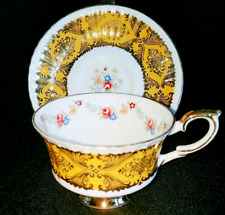 PARAGON PEMBROKE YELLOW Footed Porcelain Tea Cup & Saucer 24K Trim picture