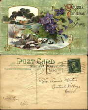 Christmas violets Art Deco snow rocks 1911 to Annie Martin CENTRAL VILLAGE CT picture