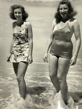 AdH Photograph 2 Beautiful Women Bathing Suit Artistic Ocean Wave Cute 5x7 1950s picture