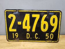 Vintage 1950 WASHINGTON DC Auto Car Passenger License Plate 2-4769 Black Yellow picture