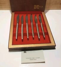 Vintage KALMAR DESIGNS Satin Stainless Steel 6 Fruit Knives in Original Box MCM picture