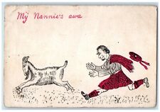 c1905 Man Chasing Goat My Nannies Awa USS Dixon Navy Cancel Antique Postcard picture