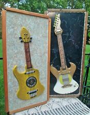 MCM Brutalist Mid-century GUITAR wall art Formica Wood and String Funky Pictures picture