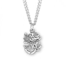 Sterling Silver Double Rose Bud Triple Slide Medal 0.9 In x 0.7 In Charm Pendant picture