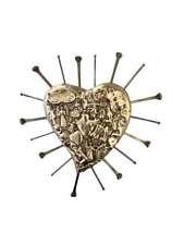 MILAGROS HEART w Nails, Sacred Heart w Charms, Mexican Corazón, Embossed Tin picture