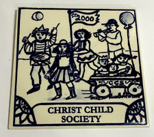 Vtg H & R Johnson England Christ Child Society 2000 Art Tile Blue & White 6