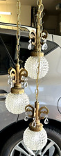 Vintage Three Light Swag Lamp White Lamps Gold Accents MCM w/Crystals picture