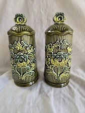 Vintage TILSO Japan Salt and Pepper Shakers Flowers Floral Greens Lg Stove Top picture