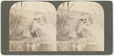 c1900's Real Photo Stereoview Woman Doing Laundry By River With Child Looking On picture