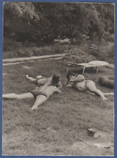 Guys lying on the ground in trunks, naked torso, male heels, legs Vintage Photo picture