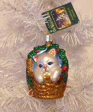 2006 OLD WORLD CHRISTMAS - KITTEN IN BASKET -BLOWN GLASS ORNAMENT NEW W/TAG picture