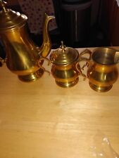 Vgt Gatco Brass Coffee Tea Pot w/ Creamer and Sugar Made in India MCM picture
