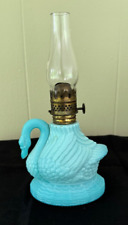 Antique Opaque Blue Milkglass Swan Figural Miniature Oil Kerosene Lamp Atterbury picture