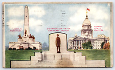 Vintage Antique Postcard Lincoln Monument Statue Capitol Springfield Illinois picture
